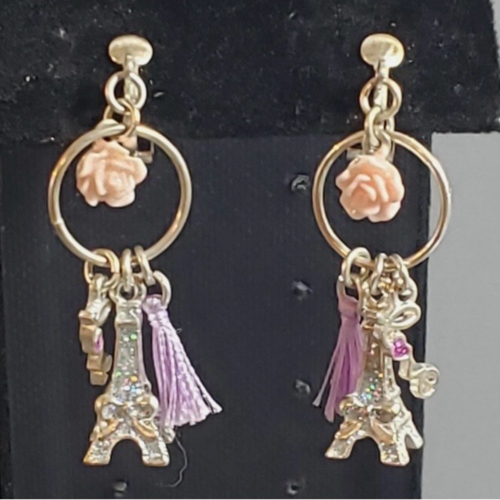 Gold and Eiffel Tower Charm Clip On Earrings